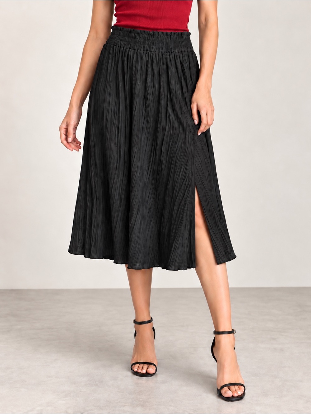 Elegant Black M long Skirt with Slit